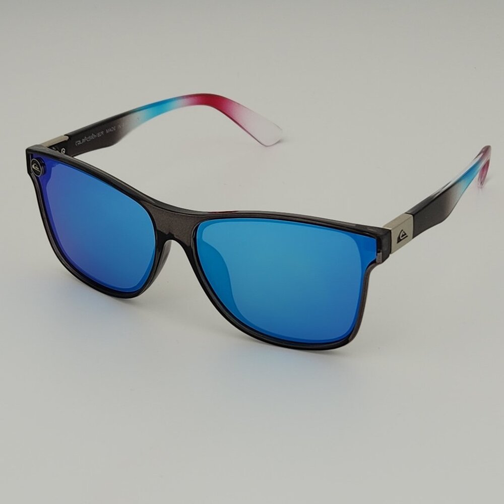 Quiksilver Round Flat Lens Sunglasses Clear Gray Frame Blue Mirror Lens Q26